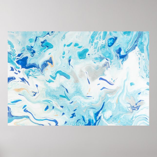 AFFICHE PEINTURE ABSTRAITE BLEUE ET BLANCHE 3 (Devant)