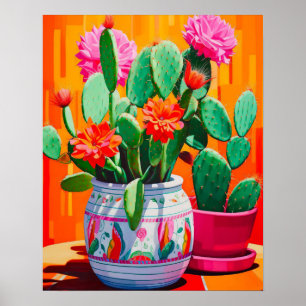 Affiche Peinture Abstraite Cactus, Mur Cactus