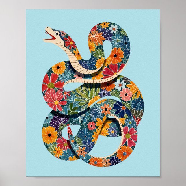 Affiche Peinture Abstraite colorée de serpent floral (Devant)
