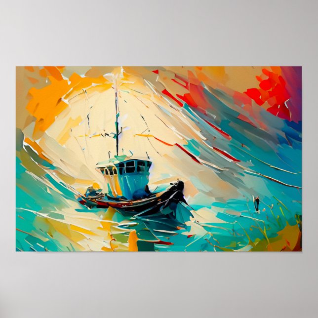 Affiche Peinture Abstraite de bateau à crevettes dans une  (Devant)