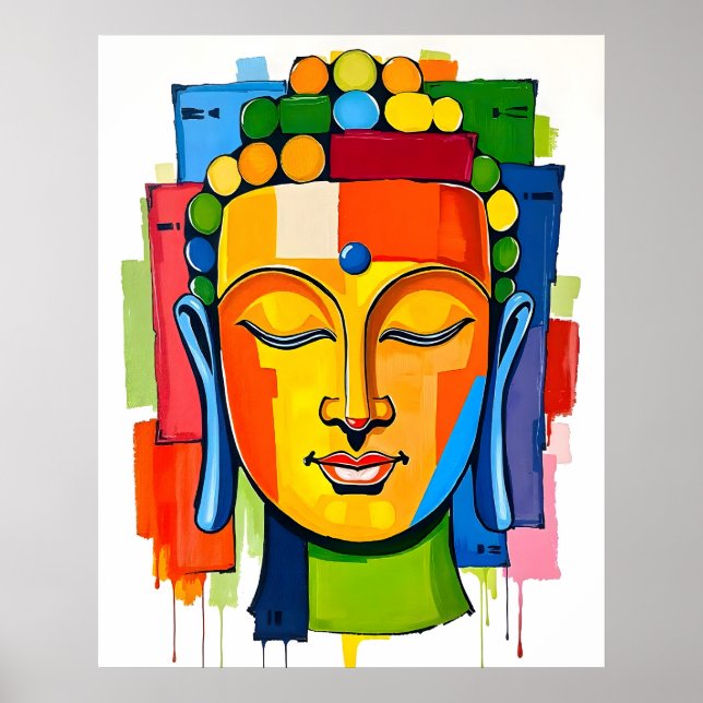 Affiche Peinture Abstraite de Bouddha d'Art Moderne Multic (Devant)