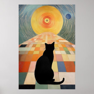 Affiche Peinture Abstraite de chat - Chat noir et soleil
