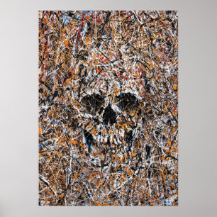 Affiche Peinture abstraite de crâne qui dégouline - Art mu