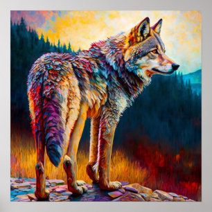Affiche Peinture abstraite de loup coloré Art de cabine