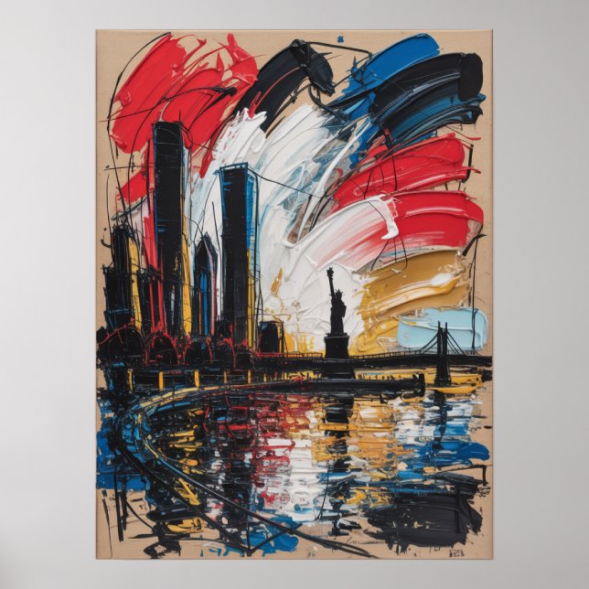 Affiche Peinture abstraite de New York avec empâtement (Devant)