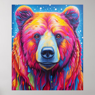 Affiche Peinture abstraite d'ours coloré Art de cabine