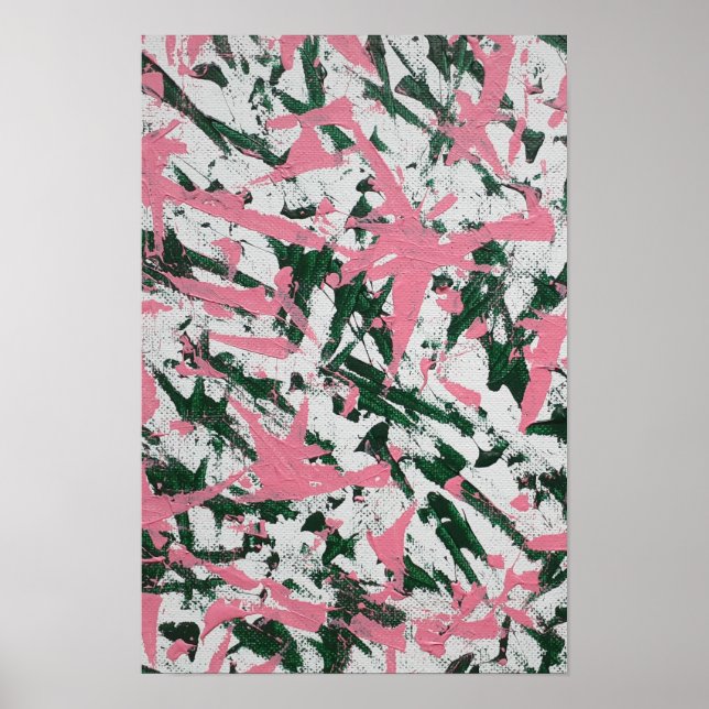 Affiche Peinture abstraite en rose et vert (Devant)