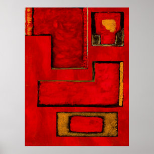 Affiche Peinture Abstraite Géométrique Rouge Noir Detachée