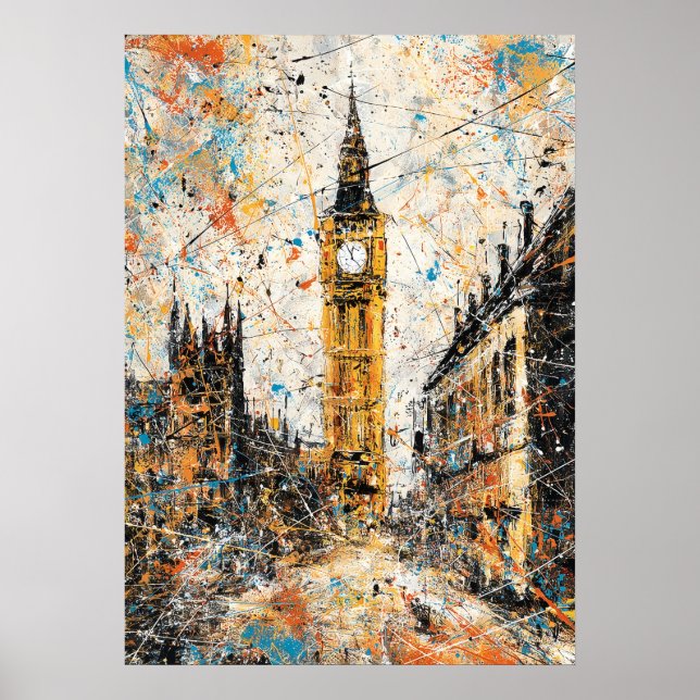 Affiche Peinture abstraite goutte à goutte de Big Ben à Lo (Devant)
