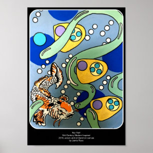 Affiche Peinture abstraite moderne de poissons de Koi de