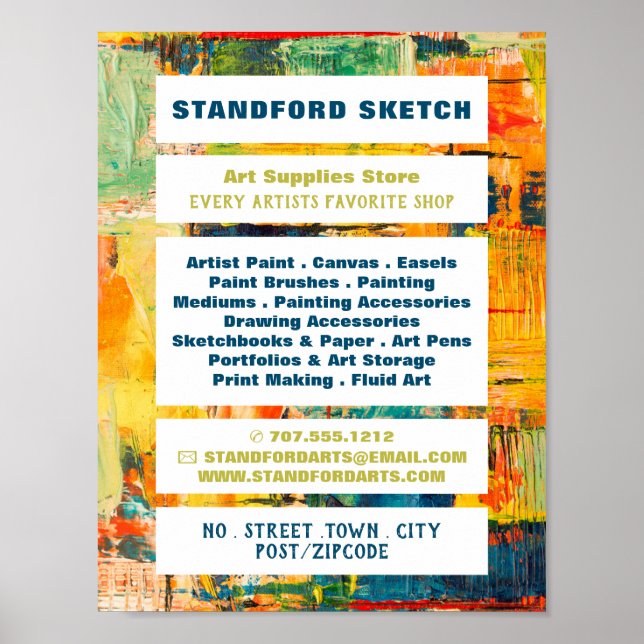 Affiche Peinture Abstraite multicolore, magasin de fournit (Devant)
