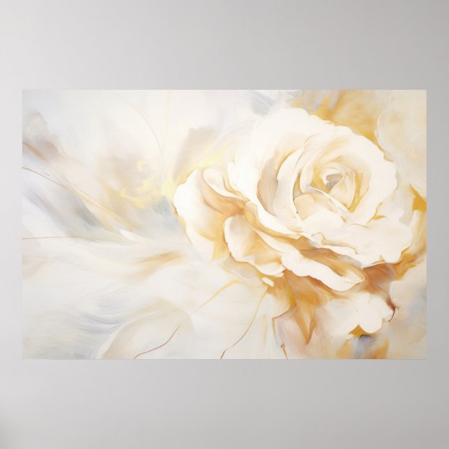 Affiche Peinture Abstraite - Rose blanche et or arrière -  (Devant)