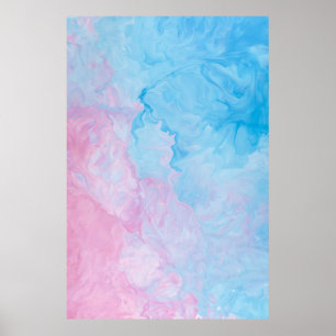 AFFICHE PEINTURE ABSTRAITE ROSE ET BLEUE