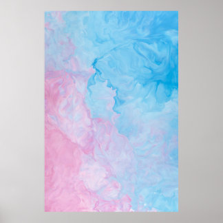 AFFICHE PEINTURE ABSTRAITE ROSE ET BLEUE