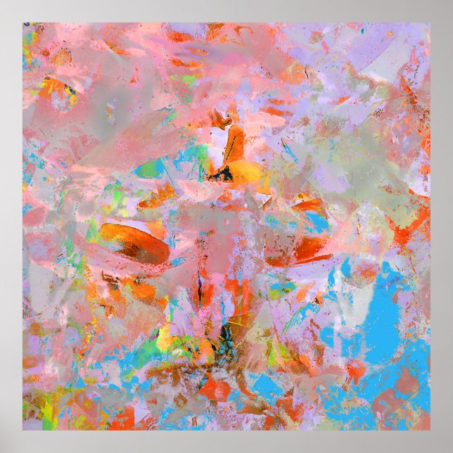 AFFICHE PEINTURE ABSTRAITE ROSE ET BLEUE (Devant)