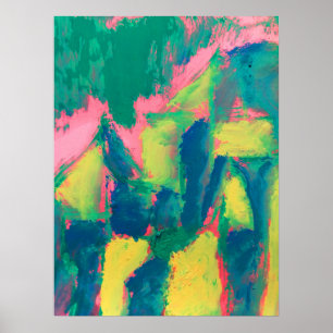 Affiche Peinture Abstraite verte et rose Art Abstrait Abst