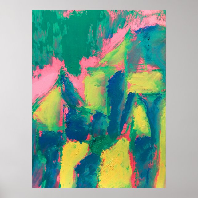 Affiche Peinture Abstraite verte et rose Art Abstrait Abst (Devant)