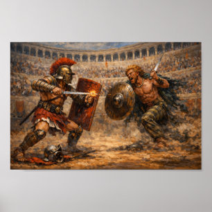 Affiche Peinture acrylique de combat de gladiateurs samnit
