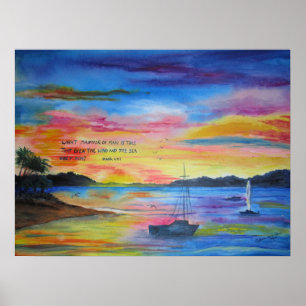 Affiche Peinture acrylique de paysage marin avec