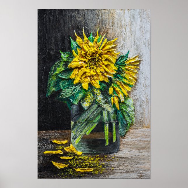 Affiche Peinture acrylique nature morte de tournesols  (Devant)