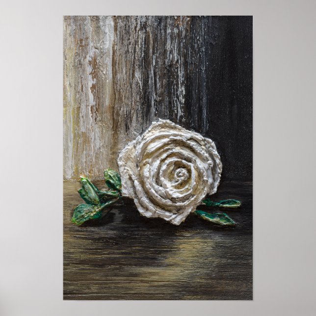 Affiche Peinture acrylique Rose Blanche  (Devant)