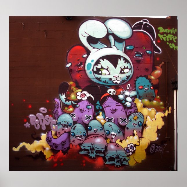 Affiche Peinture aérosol Lapin Kitty sur mur (Devant)