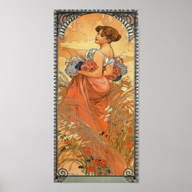 Affiche Peinture Alphonse Mucha - Femme tenant des fleurs (Devant)