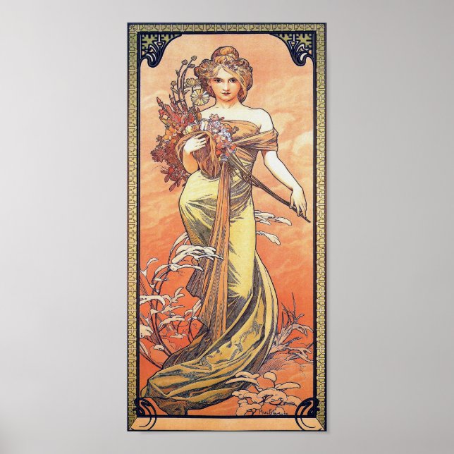 Affiche Peinture Alphonse Mucha - Femme tenant des fleurs (Devant)