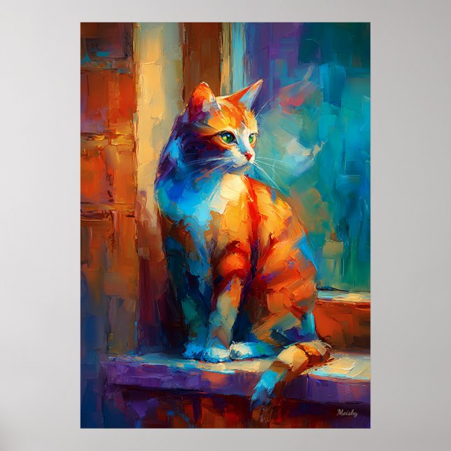 Affiche Peinture animale de chat impressionniste colorée (Devant)