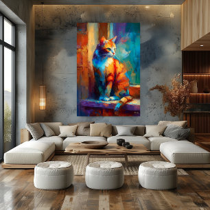 Affiche Peinture Animale De Chat Impressionniste Colorée