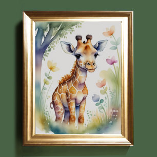 Affiche Peinture aquarelle bébé girafe chambre enfant 5:4