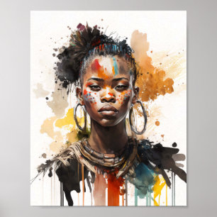 Affiche Peinture aquarelle, Belles femmes de la tribu afri