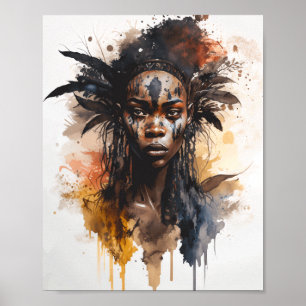 Affiche Peinture aquarelle, Belles femmes de la tribu afri