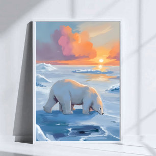 Affiche Peinture aquarelle d'animal d'ours polaire d'hiver