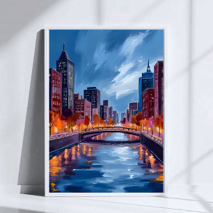 Affiche Peinture aquarelle d'art de nuits de ville