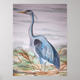 Affiche Peinture aquarelle de Blue Heron