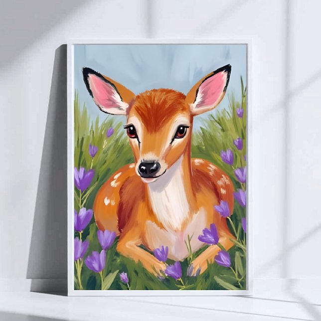 Affiche Peinture aquarelle de faon animal de cerf bébé (Créateur téléchargé)