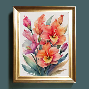 Affiche Peinture aquarelle de Gladiolas