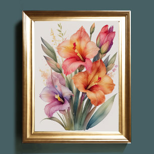 Affiche Peinture aquarelle de Gladiolas II