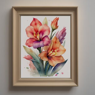 Affiche Peinture aquarelle de Gladiolas III