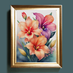 Affiche Peinture aquarelle de Gladiolas IV