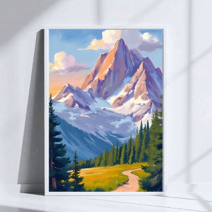 Affiche Peinture aquarelle de la chaîne de montagnes de la