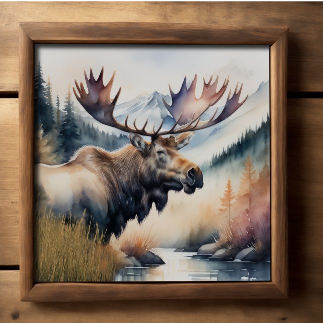 Affiche Peinture aquarelle de la nature de l'orignal (Créateur téléchargé)