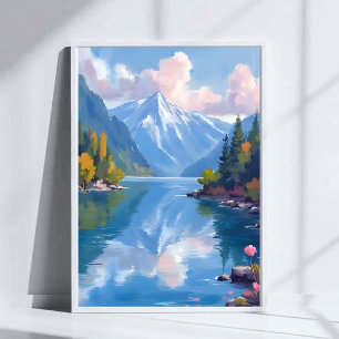 Affiche Peinture aquarelle de la nature des montagnes du l