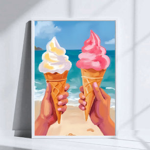 Affiche Peinture aquarelle de la plage de crème glacée océ