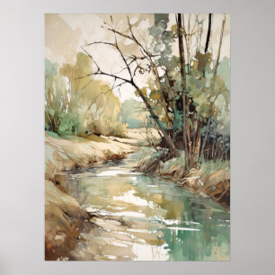 Affiche Peinture aquarelle de la rivière de la forêt