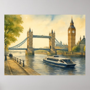 Affiche Peinture aquarelle de la Tamise moderne de Londres