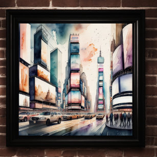 Affiche Peinture aquarelle de la ville animée