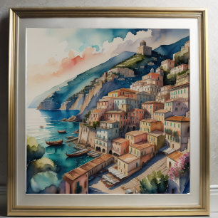 Affiche Peinture aquarelle de la ville méditerranéenne eur