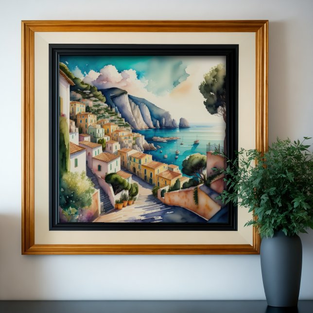 Affiche Peinture aquarelle de la ville méditerranéenne eur (Créateur téléchargé)